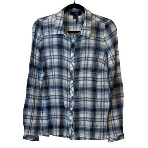 ✨FDJ French Dressing Jeans Blue Plaid Long Sleeve Button Down Shirt‎ Womens